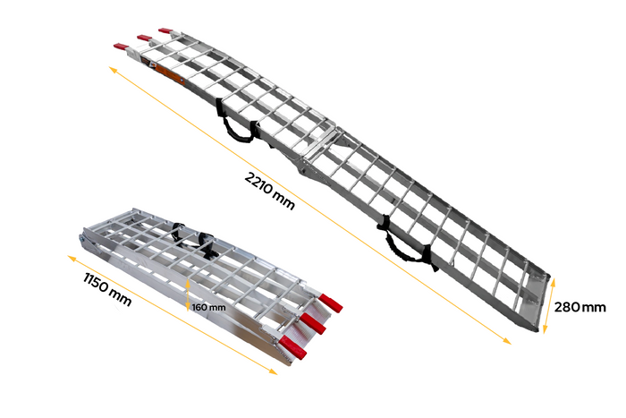 Rampe pliabile UNITRAILER ALR002 rampe din aluminiu pentru remorci 221cm 680kg cu centură, set de 2