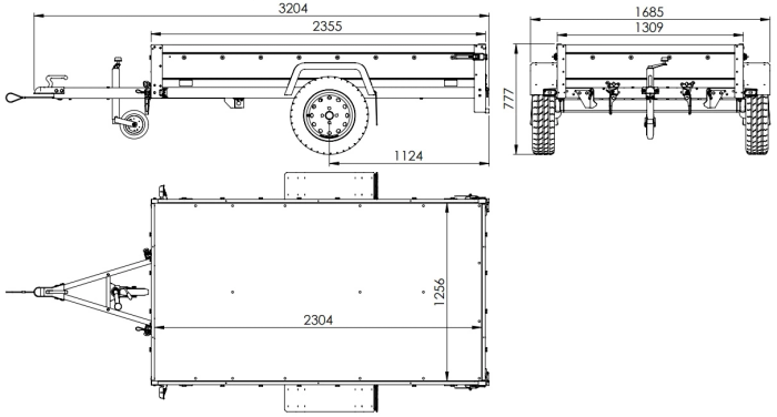 Remorcă auto pe arcuri 230x125 UNITRAILER GARDEN 230/R KIPP cu laterale BIS, cadru H-0 și capac albastru