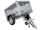 Remorcă auto 150x106 UNITRAILER GARDEN 150 KIPP cu laterale din plasă și prelată gri