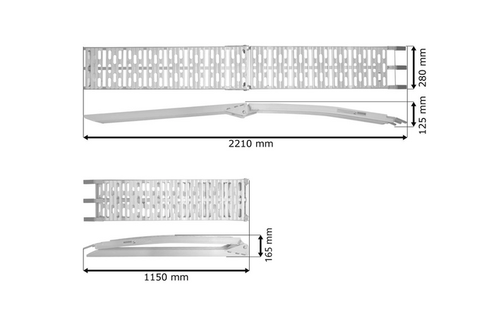 Rampe pliabile UNITRAILER ALR003 rampe din aluminiu pentru remorci 221cm 680kg cu centură și suport, set de 2
