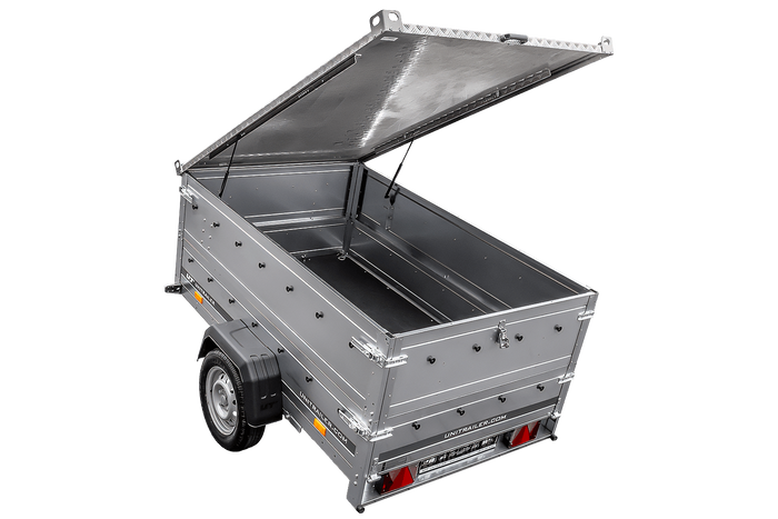 Remorcă cu o singură axă pe arcuri 230x125 UNITRAILER GARDEN 230/R KIPP cu laterale BIS și capac din aluminiu